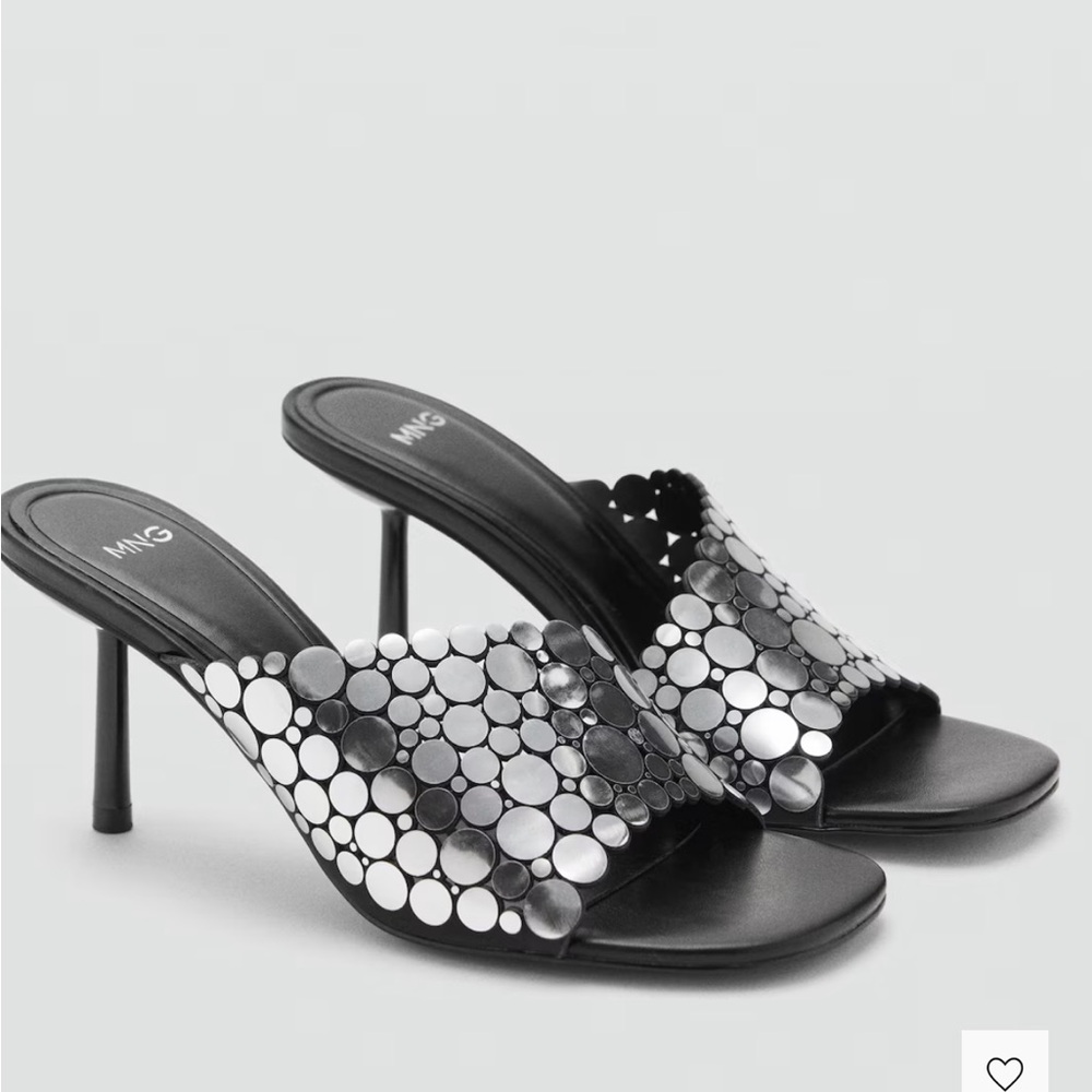 NWT Mango Women's Heeled Mules With Metal Decorations